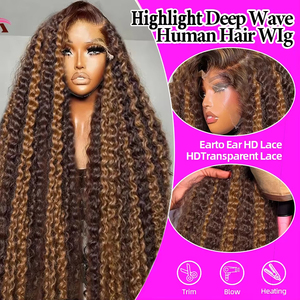 Peluca de Cabello Humano con Ondas Profundas y Encaje Frontal, 250% de Densidad, 13x6 13x4, Peluca Frontal de Encaje HD, Color Ombre Rubio Miel para Mujer - Product Image 5