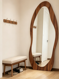 Heavenly Mirror Irregular Framed Acrylic Floor Standing Portable Stand Mirror Wooden Frame Retro Bedroom <b>Dressing</b> Table Decor - Product Image 6