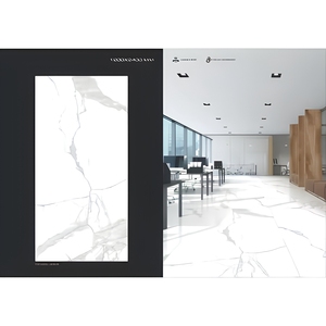กระเบื้องแผ่นหินเผา 1200x2400 มม. ลาย Statuario Carbon สำหรับพื้นและผนังภายในบ้านสไตล์โมเดิร์นหรูหรา กระเบื้องพอร์ซเลนผิวมันเงาสูง - Product Image 1