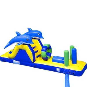 Hot sale amazing pool inflatable double dolphin run obstacles float water park for sale