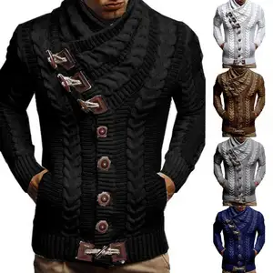 Spring European American New Men's High Collar Button Horn Button Leather Button Knitted Cardigan Sweater