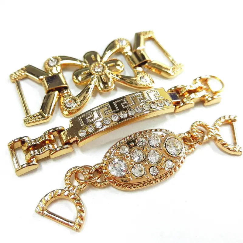 Fashion colorful golden silver rhinestone metal Buckles Chain shoe decoration for leather shoes