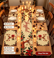 Ensemble de chemins de table et sets de table en lin couleur unie pour Noël, anti-poussière, durable, écologique, style américain, décoration de table pour les fêtes