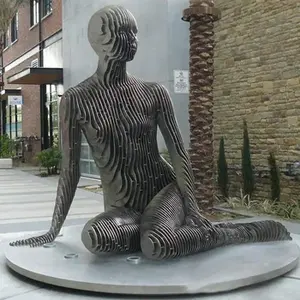 Grote Outdoor Abstract Metalen Tuin Verdwijnende Figuur Sculptuur Modern Roestvrij Staal Sculptuur Standbeeld