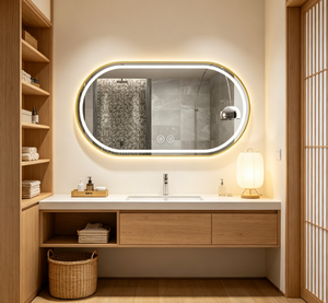 Oval Silver Frame LED <b>Makeup</b> Bathroom <b>Mirror</b> Touch Dimming Anti Fog Adjustable Color Temperature Wall-Mounted Art Deco <b>Mirror</b> - Product Image 2