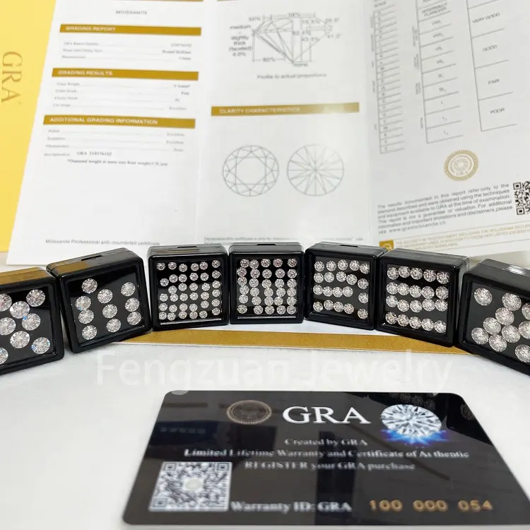 Certification GRA pour bijoux en argent, pierres brillantes, momanite en diamant, GH VVS 1-3mm, vente en gros