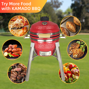 <span class=keywords><strong>Barbecue</strong></span> Kamado et fumoir Kimstone Premium de 16 pouces, finition pierre rouge, avec support en acier inoxydable, thermomètre externe et poignées - Product Image 4