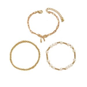 Juego de 3 Pulseras Elegantes con Lazo de Perlas de Imitación para Mujer, Dijes, Cadena de Mano con Cuentas CCB Apiladas, Accesorios de Joyería de Moda - Product Image 5