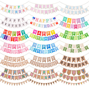 Venta al por mayor de fábrica, Bandera de cola de pez de <span class=keywords><strong>feliz</strong></span> cumpleaños, nuevas <span class=keywords><strong>letras</strong></span> en inglés, decoración de fiesta para niños y adultos, accesorios para globos de flores - Product Image 1