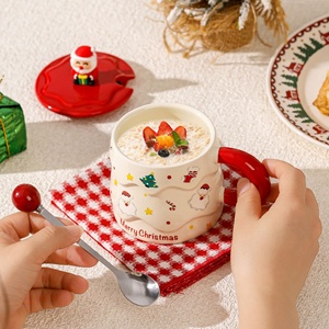 Creative Cartoon Christmas <b>Ceramic</b> <b>Mug</b> Set <b>with</b> <b>Lid</b> High Temperature Resistant Microwave Safe China Household Drinking Cup Gift - Product Image 4