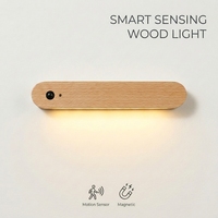 Mini lampe LED à détecteur de mouvement en bois minimaliste, blanc chaud, magnétique, rechargeable par USB, à coller, pour placard, armoire