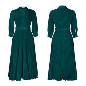 <span class=keywords><strong>Vestidos</strong></span> Casuales Modernos C8622 para <span class=keywords><strong>Mujer</strong></span>, Elegantes <span class=keywords><strong>Vestidos</strong></span> Largos con Cuello en V y Pliegues, Vestido de Oficina para <span class=keywords><strong>Mujer</strong></span> con Cinturón - Product Image 5