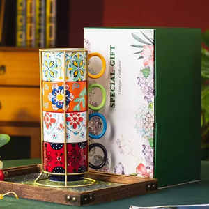 Juego de Tazas de Café Apilables de Cerámica al por Mayor, Estilo de Dibujos Animados, Capacidad de 370 ml, para Fiestas, Uso Doméstico, para Parejas, Aptas para Lavavajillas y Microondas, Personalizadas - Product Image 2