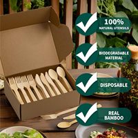 Poignée confortable 17CM ensemble de couverts en bambou couteau robuste fourchette et cuillère ustensiles de cuisine biodégradables jetables pour la fête de voyage
