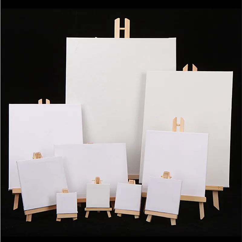 Factory Wholesale Mini Canvas And Natural Wood Easel Set Multi Size Mini Wood Easel With Canvas Sets For Kids Painting