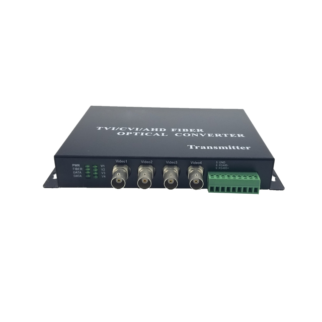 4 Channel CCTV lossless coaxial HDCVI/TVI/AHD video fiber converter with data RS232 RS422 RS485