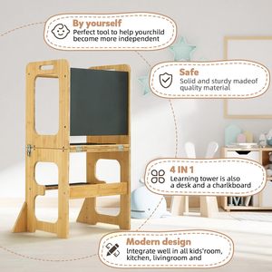 Tour de cuisine Montessori moderne en bois, marchepied en bambou, aide à l'apprentissage pour enfants, pour chambre, salon <span class=keywords><strong>ou</strong></span> salle de bain - Product Image 5