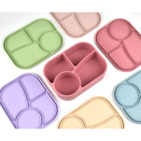 Ensemble de vaisselle en silicone anti-fuite non toxique personnalisé, boîte à lunch en silicone, ensemble d'alimentation pour bébé de qualité alimentaire pastel pour enfant