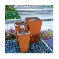Caractéristique personnalisée ornement de jardin fontaine d'eau en acier rouillé fontaine d'eau ronde en acier corten fontaine d'eau de paysage de table d'eau