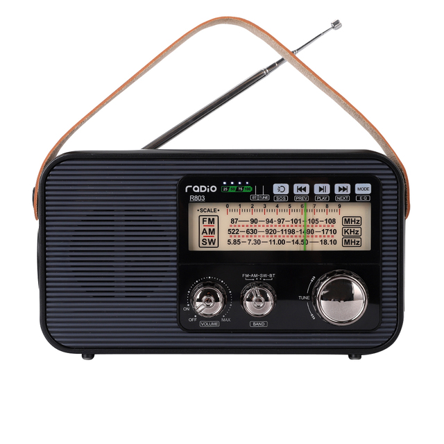 Portable Radio FM/AM/SW Voice Guidance Wireless USB Disk TF Card Flashlight SOS Light AA Battery Rechargeable Tune Backlight