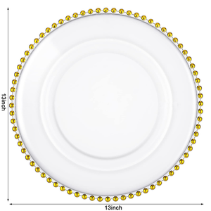حفل زفاف 13 بوصة لوحة أكريليك مستديرة مزخرفة واضحة مع حافة الخرز الذهبي للحدث ، - Product Image 2