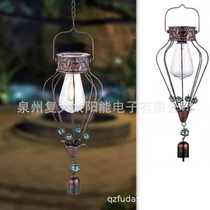 Lámpara Solar de Jardín LED, Farol Colgante de Hierro con Campanas de Viento, Decoración para Exteriores - Product Image 3