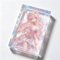 Support de table en acrylique personnalisé, lourd et solide, avec bordure laser arc-en-ciel, motif floral et fille de dessin animé mignonne, faible MOQ, cadeau pour adolescente