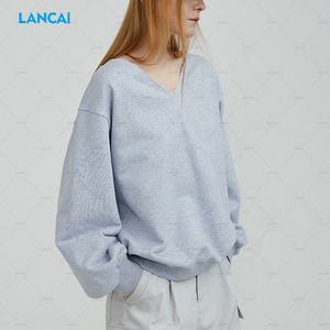 Fabricante de ropa de marca privada personalizada para mujer de gran tamaño 100% algodón 320Gsm Terry Plain Solid Pullover sudaderas - Product Image 3