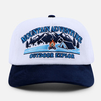 Casquette de baseball High Crown personnalisable avec logo brodé, bicolore, non structurée, style vintage années 90, en velours côtelé, visière en daim, BSCI, vente en gros