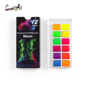 Ensemble de <span class=keywords><strong>12</strong></span> aquarelles fluorescentes solides pour artistes, kit portable demi-palettes, Acuarelas Aquarela Calligraphie - Product Image 1