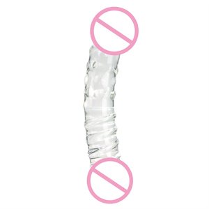 Dildo <span class=keywords><strong>in</strong></span> Vetro Trasparente a Doppia Estremità, Stimolatore Punto G, Masturbatore Femminile Realistico con Texture - Product Image 3