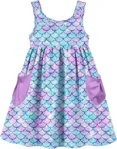 New Girl Dress Clothes Floral Mermaid Princess Print Baby Summer Dress Toddler Girl Sleeveless Casual Dresses