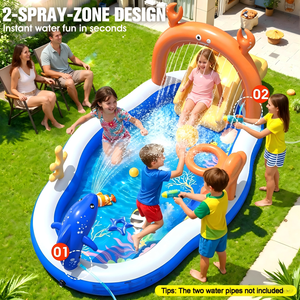 Hot Sale Colorful <b>Large</b> PVC <b>Inflatable</b> Splash Pool with Water Slide and Sprinkler 120x70x50 for Children MAKE WAVES - Product Image 2