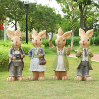 Sculpture de lapin Peter Rabbit en fibre de verre, style pastoral, entièrement faite à la main, pour la décoration de jardin, de cour et de pelouse