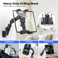 Usine OEM, robuste, 360 °   Support de tablette rotatif et réglable en ABS, articulé, avec pince de fixation pour voiture et support de fixation pour perceuse, pour voiture et bureau