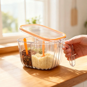 Boîte à épices en plastique moderne à 4 compartiments avec couvercle hermétique pour le rangement de la <span class=keywords><strong>cuisine</strong></span> Recherche d'agents - Product Image 3