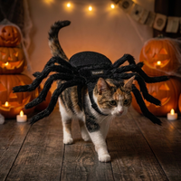 Costume d'Halloween pour animaux de compagnie : Araignée réaliste avec 8 pattes en fourrure, col ajustable, design de dessin animé, en feutre doux de 3 mm pour chat et chien