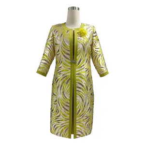 Nieuwe Collectie Print Lange Jas Met Jurken Voor Oudere Vrouwen Om Kerk Kledij Designer Elegante Dames Rok Past