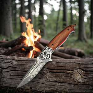 سكين تخييم وبقاء قابل للطي من فولاذ دمشقي VG10 بـ67 طبقة مطروقة بنمط السلم ومقبض خشبي متعرج مع غمد جلدي - Product Image 6