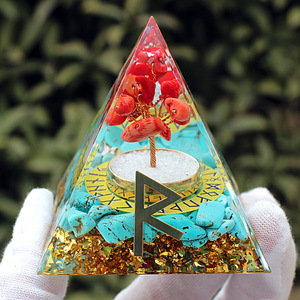 <b>Crystal</b> <b>Tree</b> Pyramid Ornament Resin Epoxy Home Decoration Traveler's Runes Laser Engraved - Product Image 1