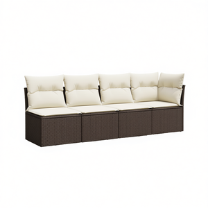 Ensemble de canapé de jardin en rotin brun trois places, mobilier d'extérieur avec coussins crème, design contemporain imperméable - Product Image 1