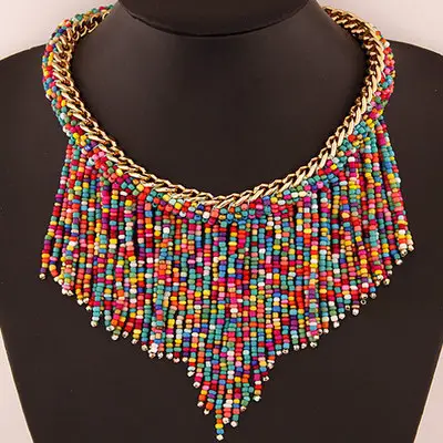 African women party seed beads beaded chain statement bib necklace and Earring Jewelry set collier femme africain