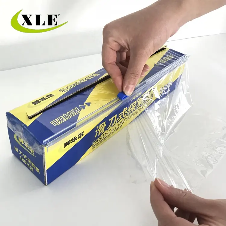 hot selling cling wrap PE plastic cling wrap with slide cutter plastic soft cling film