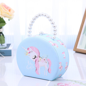Boîte à bijoux mignonne pour enfants avec motifs, miroir et poignée en perles, support rond, vente en gros - Product Image 3
