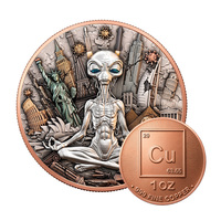 Pièce de monnaie en cuivre fin 0,999, 1 oz, Alien 3D en relief, pièce de défi de collection, pièce de souvenir ronde en lingot
