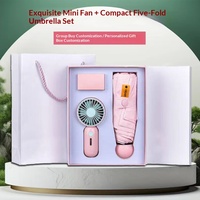 Ensemble Cadeau Promotionnel d'Été Rafraîchissant en Plastique : Ventilateur et Parapluie Style Dessin Animé, Logo Personnalisable, Boîte Cadeau, Gravure Laser – Le Cadeau Idéal