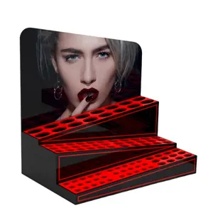 Soporte expositor para maquillaje, maquillaje, lápiz labial, Negro, Rojo, Acrílico