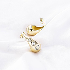 Wholesale Jewelry Arete Con Forma De <strong>Gota</strong> 14k Gold Plated Hot Sale Women Crystal clear Heart Zircon Water Drop Stud Earring - Product Image 6