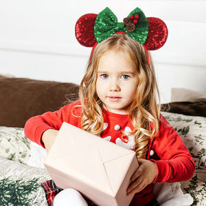 Accessoires de cheveux de la série de Noël très vendus, bandeaux à sequins en forme d'oreilles de souris, bandeaux à nœud à carreaux pour femmes et filles, fête de Noël - Product Image 3