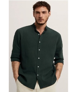 เสื้อเชิ้ตแขนยาวคอตั้งผู้ชายสำหรับฤดูร้อน เนื้อผ้านุ่ม ระบายอากาศได้ดี เป็นมิตรกับสิ่งแวดล้อม แห้งเร็ว น้ำหนักเบา ผ้าฝ้าย ทรงเข้ารูป สวมใส่ได้ทุกวัน - Product Image 1